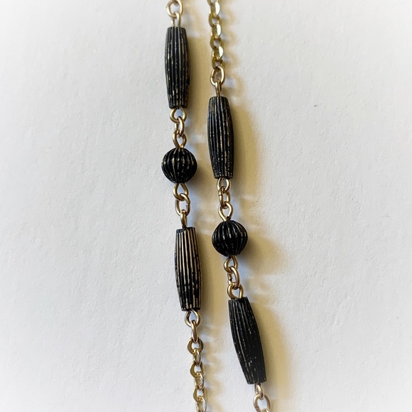 VTG Deco Style Gold Wash Sterling Black Bead Double Strand Necklace - Picture 9 of 15